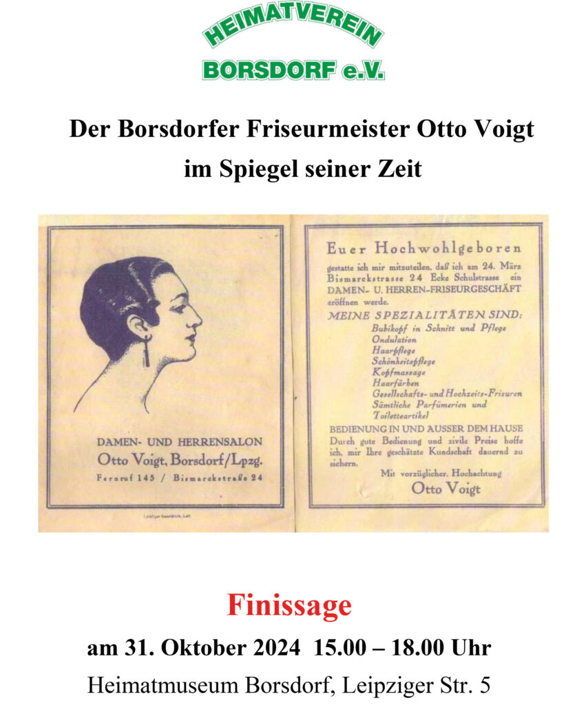 Finissage der Sonderausstellung "Der Borsdorfer Friseurmeister Otto Voigt im Spiegel seiner Zeit" im Heimatmuseum Borsdorf @ Heimatmuseum Borsdorf