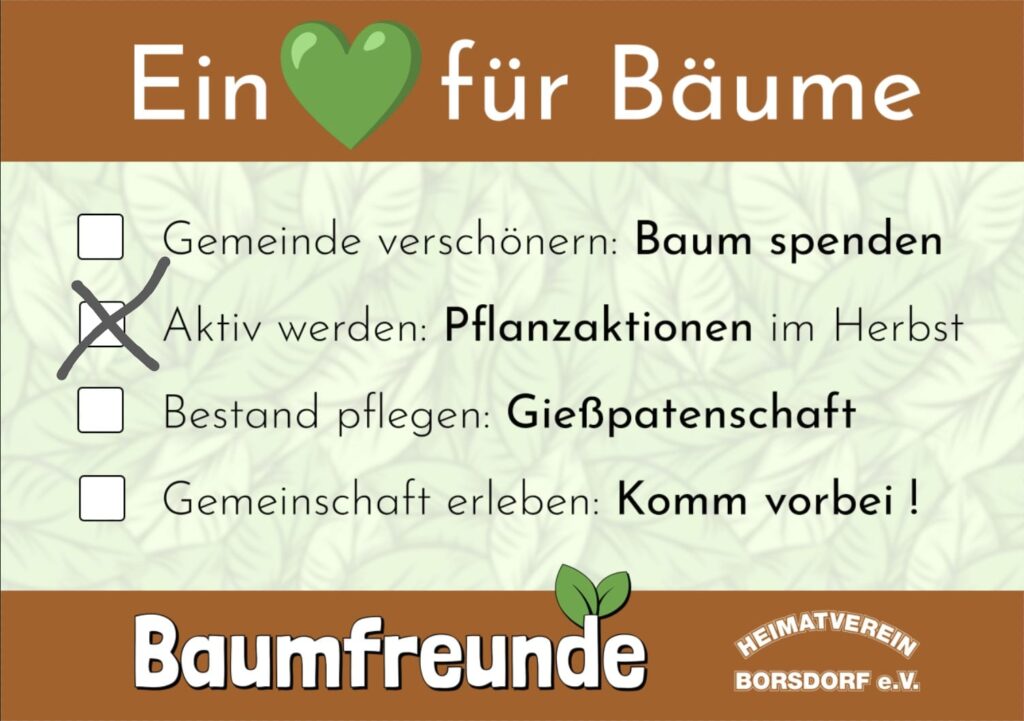 Baumpflanzung zum Jubiläum "30 Jahre Heimatverein Borsdorf" @ Treffpunkt Eingang Schwanenteichpark Ecke Grimmaische Straße / Parkstraße